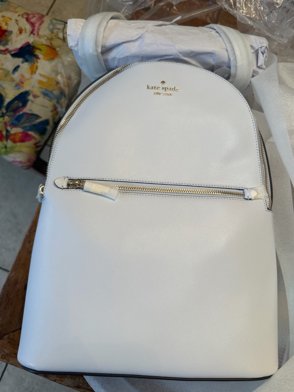 kate spade pale sapphire  Saffiano Leather Zip-Front Backpack